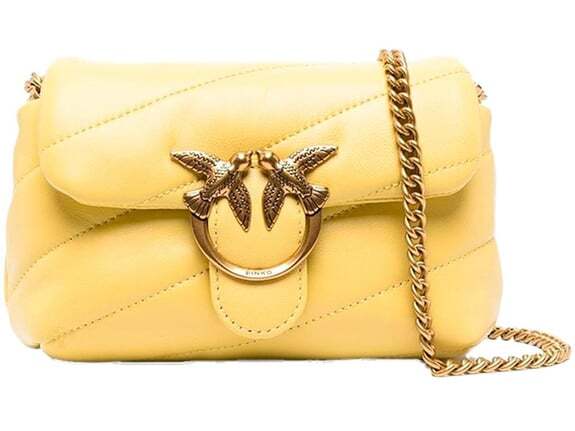 Pinko Love Mini Puff CL. Sheep Nappa kožna modna dizajnerska žuta torba od prirodne kože visokog kvaliteta